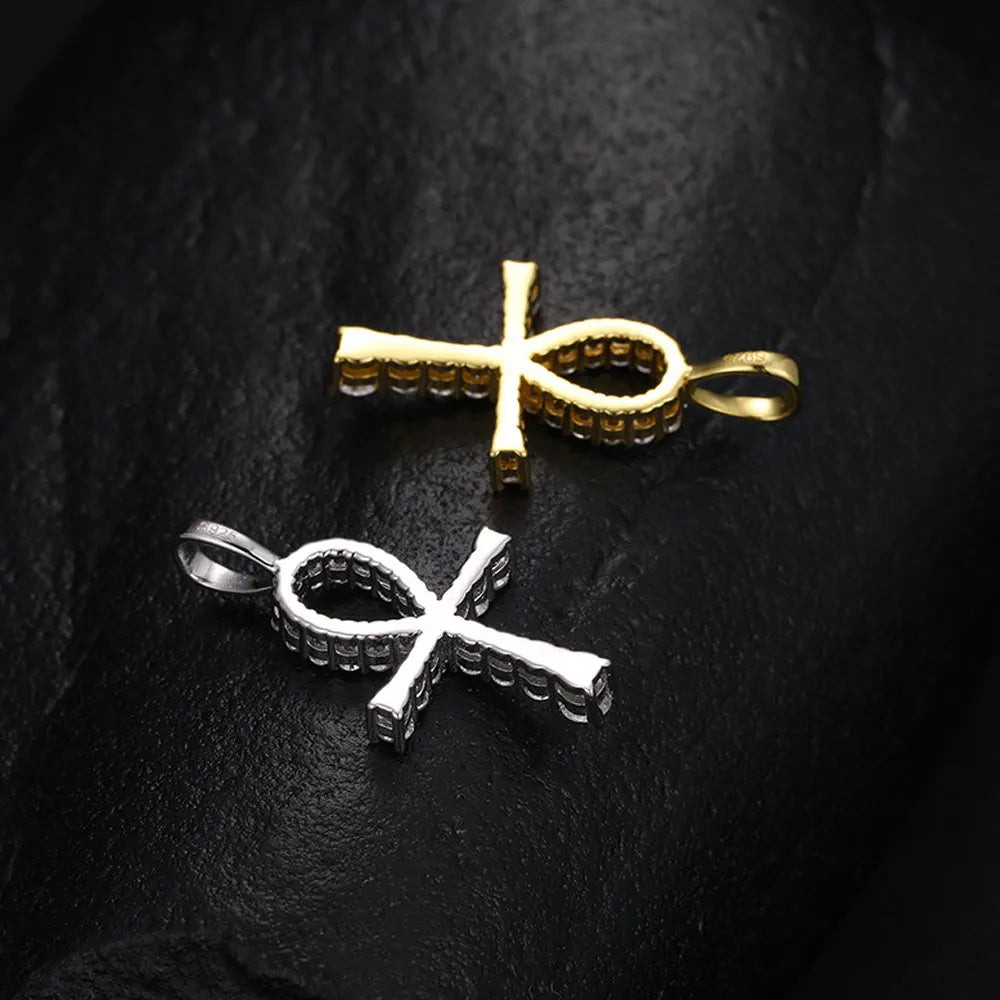 Ankh Cross Pendant Necklace — Moissanite & 925 Silver