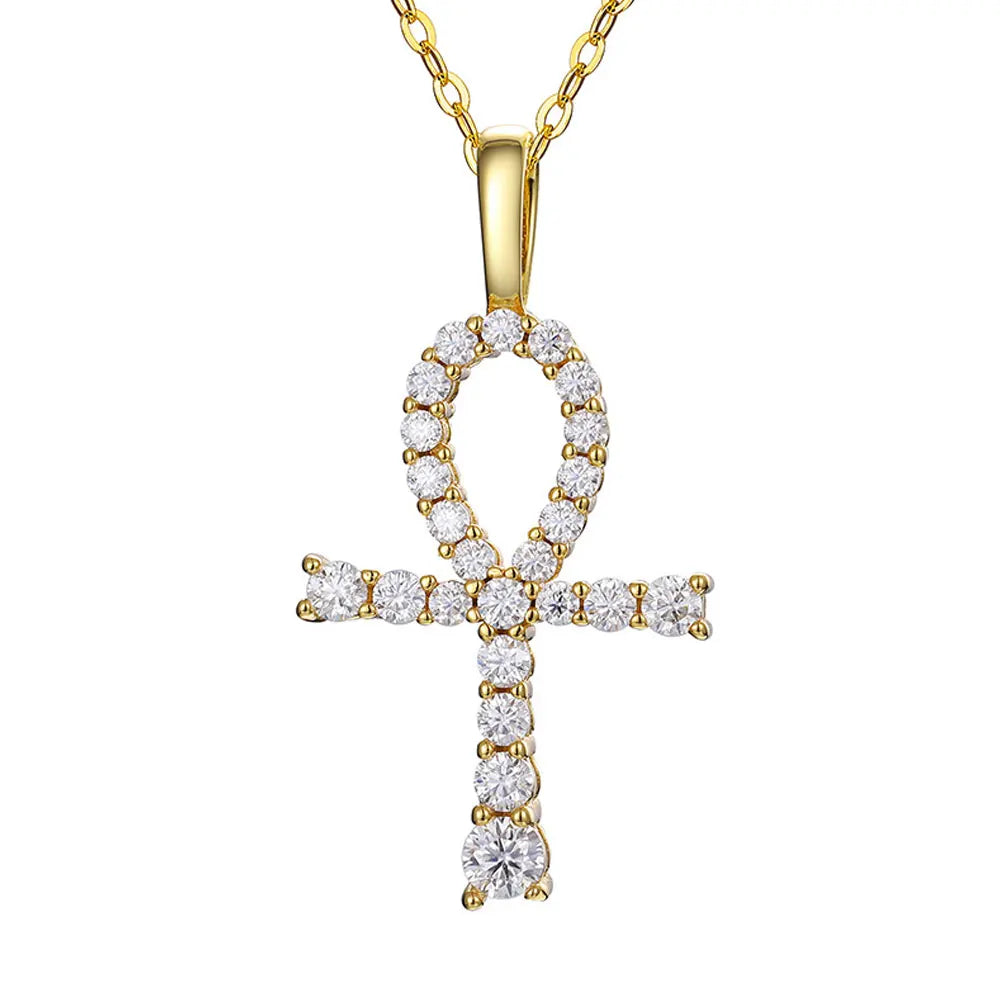 Ankh Cross Pendant Necklace — Moissanite & 925 Silver