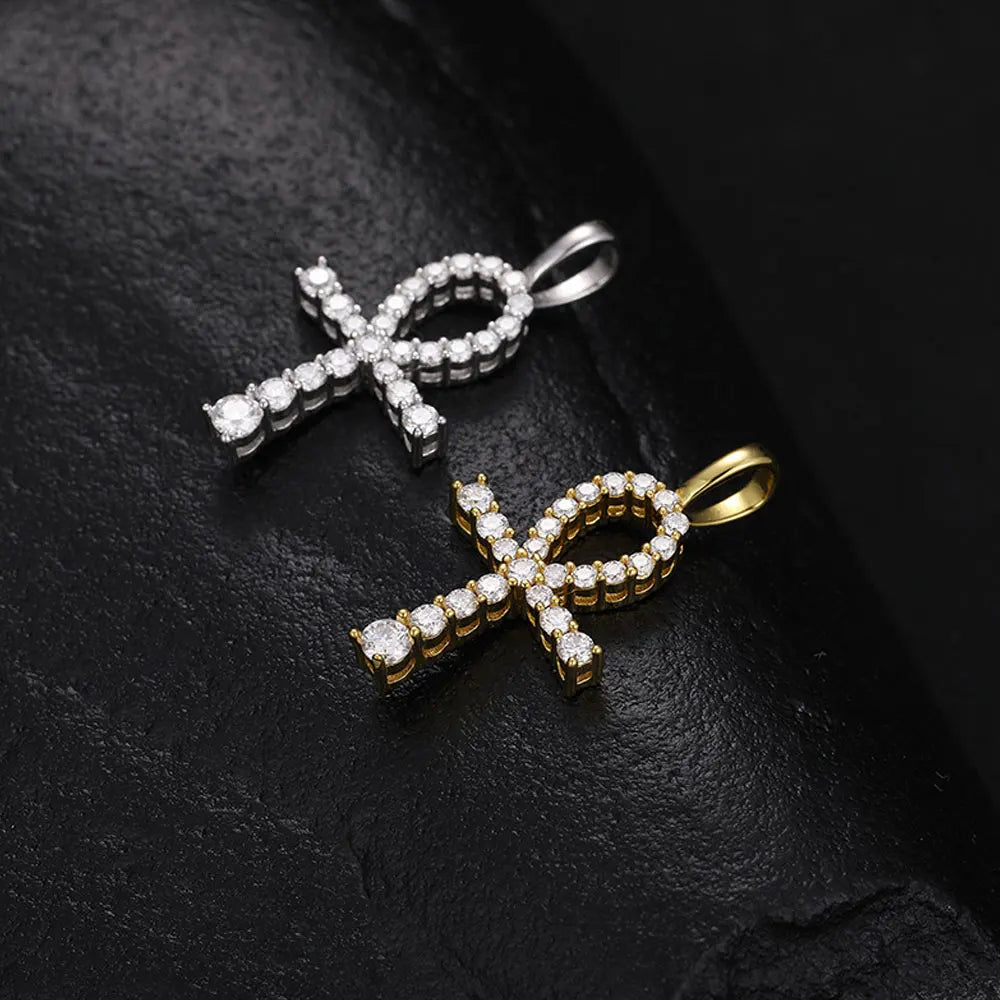 Ankh Cross Pendant Necklace — Moissanite & 925 Silver