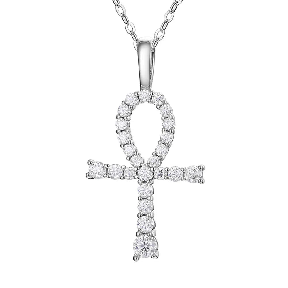 Ankh Cross Pendant Necklace — Moissanite & 925 Silver