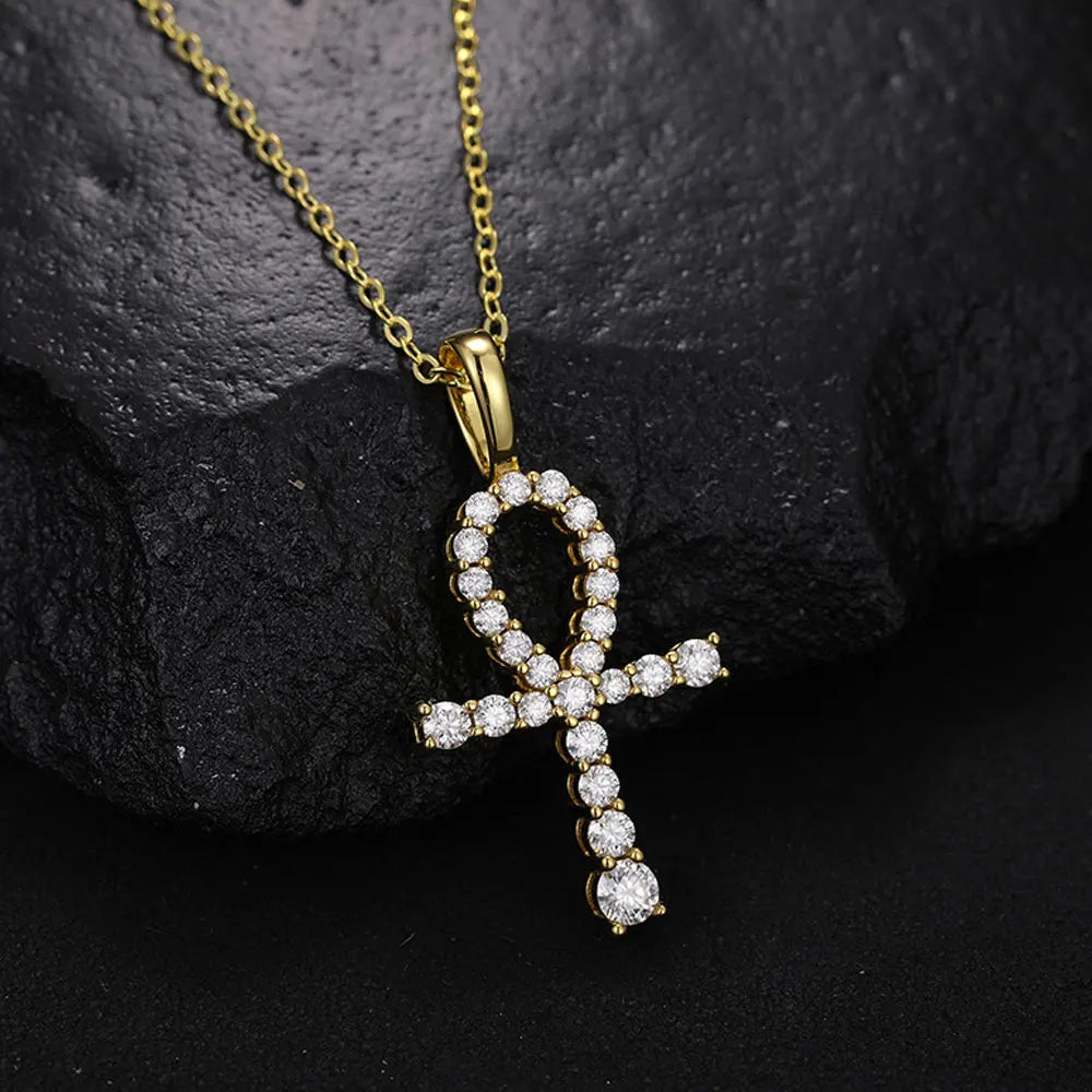 Ankh Cross Pendant Necklace — Moissanite & 925 Silver