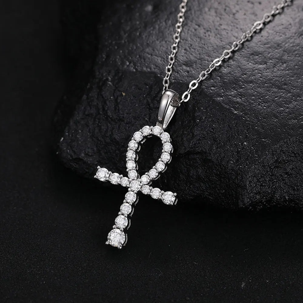 Ankh Cross Pendant Necklace — Moissanite & 925 Silver