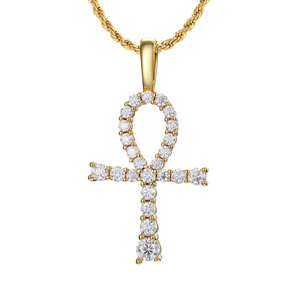 Ankh Cross Pendant Necklace — Moissanite & 925 Silver