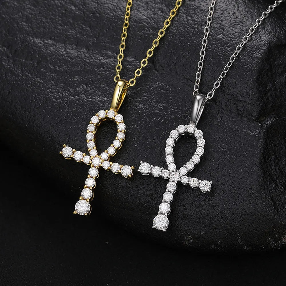 Ankh Cross Pendant Necklace — Moissanite & 925 Silver