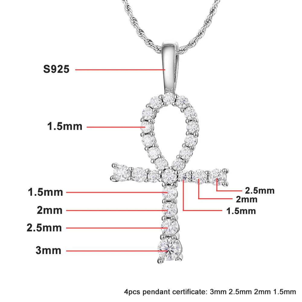 Ankh Cross Pendant Necklace — Moissanite & 925 Silver